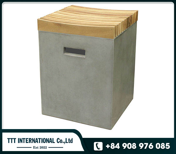 Square GRC concrete stool with wooden acacia top />
                                                 		<script>
                                                            var modal = document.getElementById(